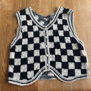 Checkered Black and White Crochet Vest Granny Square